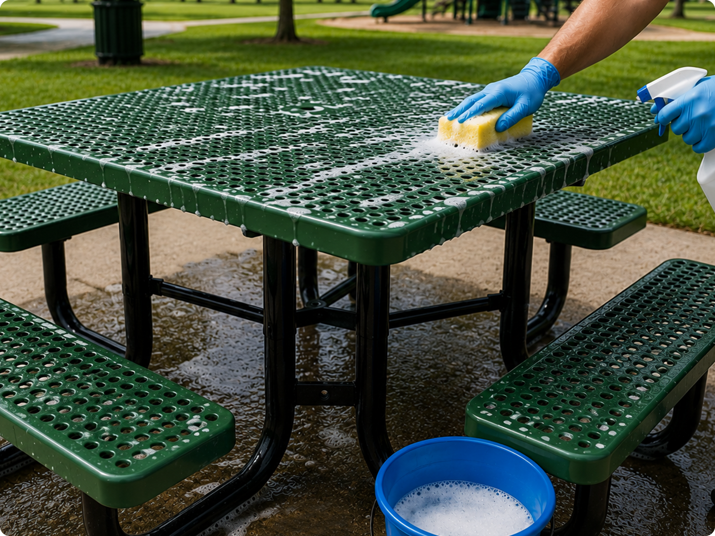 Cleaning procedure for thermoplastic picnic tables
